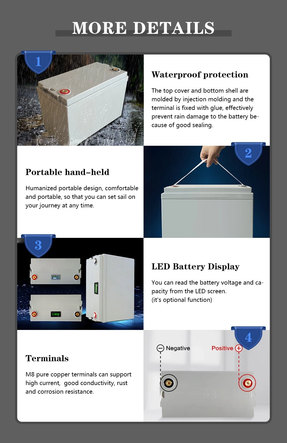 Lithium Iron Phosphate Battery 12V 100ah 200ah 300ah LiFePO4 Solar Deep Cycle Battery with Bluetooth for Solar/Marine/RV